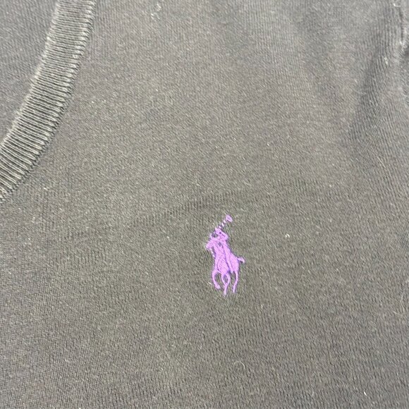 Vintage Polo Ralph Lauren 100% Pima Cotton V-Neck Knit Sweater Black Small - Picture 3 of 6